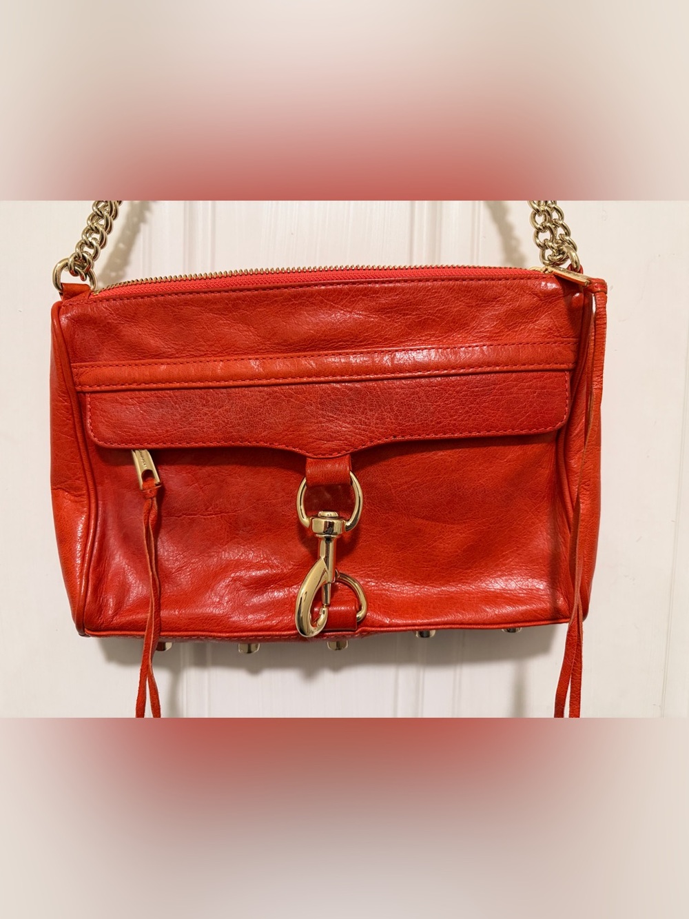 Rebecca Minkoff Orange Leather MAC Crossbody with Gold Chain